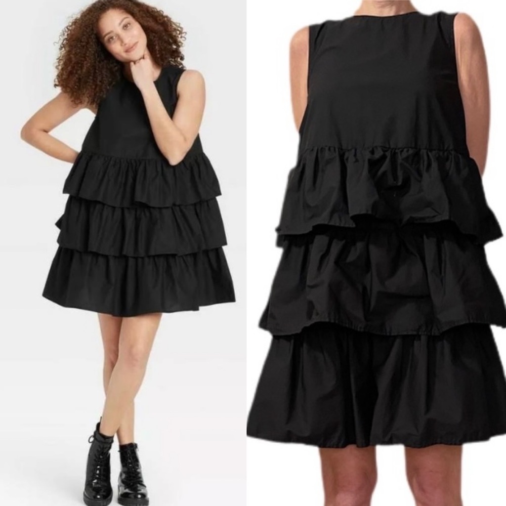 NWT Who What Wear black  tiered sleeveless dress size XS X-Small